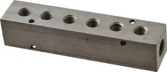 Made in USA - 3/8" Inlet, 1/4" Outlet Manifold - 5.88" Long x 1-1/4" Wide x 1-1/4" High, 0.2" Mount Hole, 2 Inlet Ports, 6 Outlet Ports - Exact Tooling