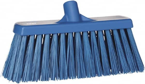Vikan - 12" Heavy Duty Synthetic Push Broom - 4" Bristle Length, Plastic Block, European Threaded Handle Connection - Exact Tooling