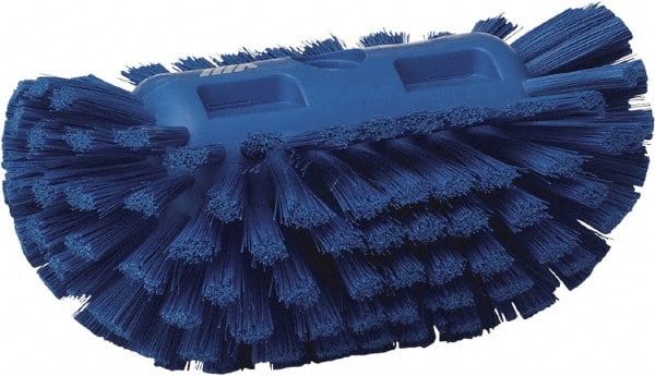 Vikan - 1-1/2" Bristle Length, Polyester Utility Scrub Brush - 5-1/2" Wide Head, 8" OAL, European Threaded Handle, Blue, Polypropylene Block - Exact Tooling