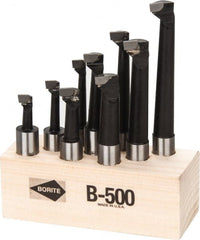 Borite - 5/16 to 9/16" Min Diam, 3/4 to 3" Max Depth, 1/2" Shank Diam, 2-1/4 to 4-1/2" OAL Boring Bar Set - C6 Carbide Tipped, Black Oxide Finish, Right Hand Cut, 9 Piece Set - Exact Tooling