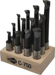 Borite - 7/16 to 13/16" Min Diam, 1-1/8 to 4-1/2" Max Depth, 3/4" Shank Diam, 3-1/8 to 6-1/2" OAL Boring Bar Set - C6 Carbide Tipped, Black Oxide Finish, Right Hand Cut, 12 Piece Set - Exact Tooling