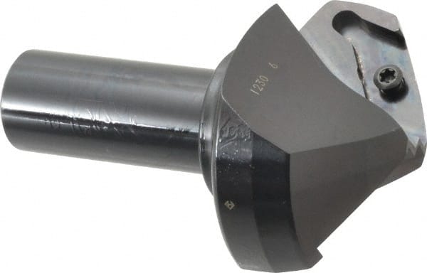Tungaloy - 60° Lead Angle, 2.834" Max Cut Diam, 2.204" Min Cut Diam, 0.571" Max Depth of Cut, Indexable Chamfer and Angle End Mill - 2 Inserts, XCET Insert Style, 5.119" Overall Length, Straight Shank, 60° Included Angle - Exact Tooling