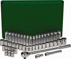 SK - 47 Piece 1/2" Drive Deep Well Socket Set - 12 Points, 1/2" to 1-1/2" (10mm to 24mm) Range, Inch/Metric Measurement Standard - Exact Tooling