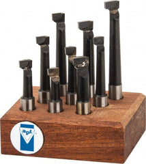Made in USA - 5/16 to 7/16" Min Diam, 3/4 to 2-1/4" Max Depth, 3/8" Shank Diam, 2 to 3-15/16" OAL Boring Bar Set - C6 Carbide Tipped, Bright Finish, Right Hand Cut, 9 Piece Set - Exact Tooling