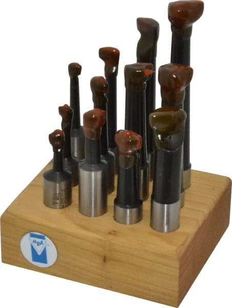 Made in USA - 5/16 to 11/16" Min Diam, 3/4 to 3-3/4" Max Depth, 5/8" Shank Diam, 2-1/4 to 5-1/4" OAL Boring Bar Set - C6 Carbide Tipped, Bright Finish, Right Hand Cut, 12 Piece Set - Exact Tooling