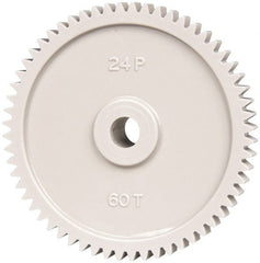 Made in USA - 24 Pitch, 2-1/2" Pitch Diam, 2.583" OD, 60 Tooth Spur Gear - 1/4" Face Width, 5/16" Bore Diam, 43/64" Hub Diam, 20° Pressure Angle, Acetal - Exact Tooling
