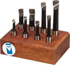 Made in USA - 3/16 to 3/8" Min Diam, 9/16 to 1-7/8" Max Depth, 3/8" Shank Diam, 1-13/16 to 3-1/8" OAL Boring Bar Set - M42 Cobalt, Bright Finish, Right Hand Cut, 8 Piece Set - Exact Tooling