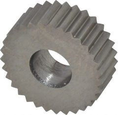 Made in USA - 1/2" Diam, 90° Tooth Angle, 20 TPI, Standard (Shape), Form Type High Speed Steel Straight Knurl Wheel - 3/16" Face Width, 3/16" Hole, Circular Pitch, Bright Finish, Series EP - Exact Tooling