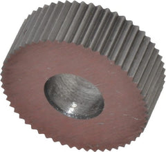 Made in USA - 1/2" Diam, 90° Tooth Angle, 35 TPI, Standard (Shape), Form Type High Speed Steel Straight Knurl Wheel - 3/16" Face Width, 3/16" Hole, Circular Pitch, Bright Finish, Series EP - Exact Tooling