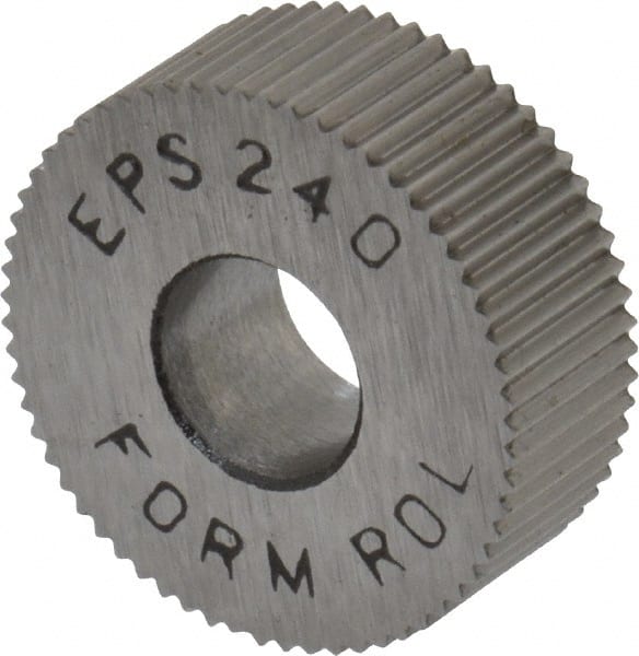 Made in USA - 1/2" Diam, 90° Tooth Angle, 40 TPI, Standard (Shape), Form Type High Speed Steel Straight Knurl Wheel - 3/16" Face Width, 3/16" Hole, Circular Pitch, Bright Finish, Series EP - Exact Tooling