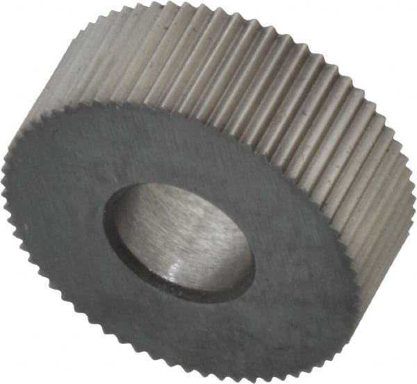 Made in USA - 1/2" Diam, 90° Tooth Angle, 41 TPI, Standard (Shape), Form Type High Speed Steel Straight Knurl Wheel - 3/16" Face Width, 3/16" Hole, Circular Pitch, Bright Finish, Series EP - Exact Tooling