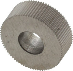 Made in USA - 1/2" Diam, 70° Tooth Angle, 50 TPI, Standard (Shape), Form Type High Speed Steel Straight Knurl Wheel - 3/16" Face Width, 3/16" Hole, Circular Pitch, Bright Finish, Series EP - Exact Tooling