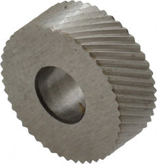 Made in USA - 1/2" Diam, 90° Tooth Angle, 35 TPI, Standard (Shape), Form Type High Speed Steel Right-Hand Diagonal Knurl Wheel - 3/16" Face Width, 3/16" Hole, Circular Pitch, 30° Helix, Bright Finish, Series EP - Exact Tooling