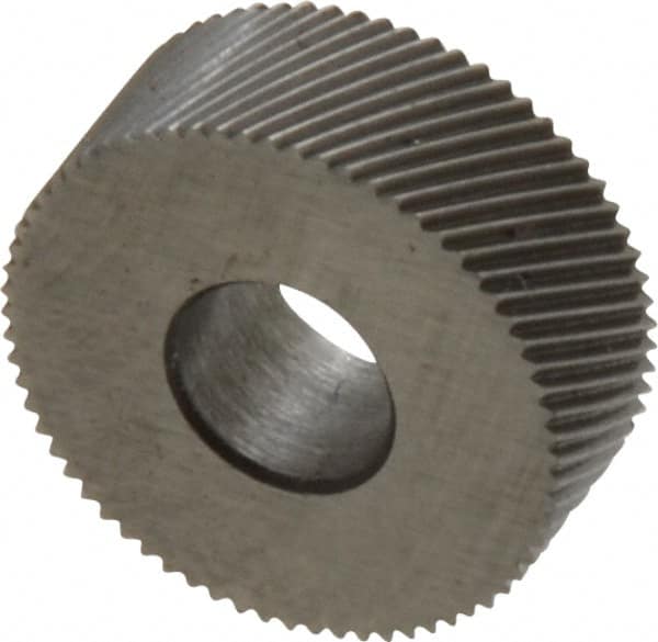 Made in USA - 1/2" Diam, 70° Tooth Angle, 50 TPI, Standard (Shape), Form Type High Speed Steel Right-Hand Diagonal Knurl Wheel - 3/16" Face Width, 3/16" Hole, Circular Pitch, 30° Helix, Bright Finish, Series EP - Exact Tooling