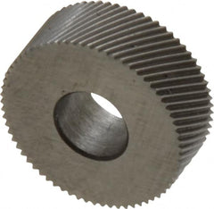 Made in USA - 1/2" Diam, 70° Tooth Angle, 50 TPI, Standard (Shape), Form Type High Speed Steel Right-Hand Diagonal Knurl Wheel - 3/16" Face Width, 3/16" Hole, Circular Pitch, 30° Helix, Bright Finish, Series EP - Exact Tooling