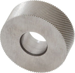 Made in USA - 1/2" Diam, 70° Tooth Angle, 80 TPI, Standard (Shape), Form Type High Speed Steel Right-Hand Diagonal Knurl Wheel - 3/16" Face Width, 3/16" Hole, Circular Pitch, 30° Helix, Bright Finish, Series EP - Exact Tooling