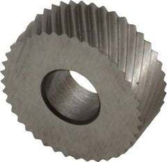Made in USA - 1/2" Diam, 90° Tooth Angle, 30 TPI, Standard (Shape), Form Type High Speed Steel Left-Hand Diagonal Knurl Wheel - 3/16" Face Width, 3/16" Hole, Circular Pitch, 30° Helix, Bright Finish, Series EP - Exact Tooling