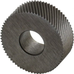 Made in USA - 1/2" Diam, 70° Tooth Angle, 50 TPI, Standard (Shape), Form Type High Speed Steel Left-Hand Diagonal Knurl Wheel - 3/16" Face Width, 3/16" Hole, Circular Pitch, 30° Helix, Bright Finish, Series EP - Exact Tooling