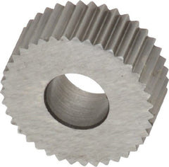 Made in USA - 5/8" Diam, 90° Tooth Angle, 20 TPI, Standard (Shape), Form Type High Speed Steel Straight Knurl Wheel - 1/4" Face Width, 1/4" Hole, Circular Pitch, Bright Finish, Series GK - Exact Tooling