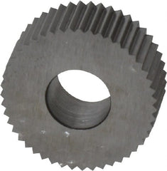 Made in USA - 5/8" Diam, 90° Tooth Angle, 24 TPI, Standard (Shape), Form Type High Speed Steel Straight Knurl Wheel - 1/4" Face Width, 1/4" Hole, Circular Pitch, Bright Finish, Series GK - Exact Tooling