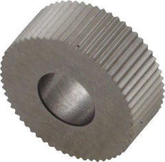 Made in USA - 5/8" Diam, 90° Tooth Angle, 30 TPI, Standard (Shape), Form Type High Speed Steel Straight Knurl Wheel - 1/4" Face Width, 1/4" Hole, Circular Pitch, Bright Finish, Series GK - Exact Tooling