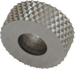 Made in USA - 5/8" Diam, 90° Tooth Angle, 20 TPI, Standard (Shape), Form Type High Speed Steel Male Diamond Knurl Wheel - 1/4" Face Width, 1/4" Hole, Circular Pitch, 30° Helix, Bright Finish, Series GK - Exact Tooling