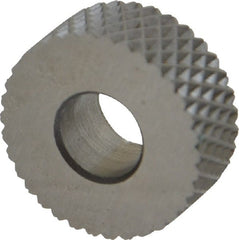 Made in USA - 5/8" Diam, 90° Tooth Angle, 20 TPI, Standard (Shape), Form Type High Speed Steel Female Diamond Knurl Wheel - 1/4" Face Width, 1/4" Hole, Circular Pitch, 30° Helix, Bright Finish, Series GK - Exact Tooling