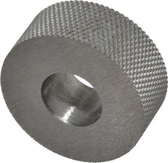 Made in USA - 5/8" Diam, 70° Tooth Angle, 50 TPI, Standard (Shape), Form Type High Speed Steel Female Diamond Knurl Wheel - 1/4" Face Width, 1/4" Hole, Circular Pitch, 30° Helix, Bright Finish, Series GK - Exact Tooling