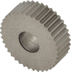 Made in USA - 3/4" Diam, 90° Tooth Angle, 16 TPI, Standard (Shape), Form Type High Speed Steel Straight Knurl Wheel - 1/4" Face Width, 1/4" Hole, Circular Pitch, Bright Finish, Series KN - Exact Tooling