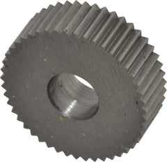 Made in USA - 3/4" Diam, 90° Tooth Angle, 20 TPI, Standard (Shape), Form Type High Speed Steel Straight Knurl Wheel - 1/4" Face Width, 1/4" Hole, Circular Pitch, Bright Finish, Series KN - Exact Tooling