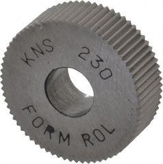 Made in USA - 3/4" Diam, 90° Tooth Angle, 30 TPI, Standard (Shape), Form Type High Speed Steel Straight Knurl Wheel - 1/4" Face Width, 1/4" Hole, Circular Pitch, Bright Finish, Series KN - Exact Tooling