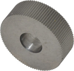 Made in USA - 3/4" Diam, 90° Tooth Angle, 41 TPI, Standard (Shape), Form Type High Speed Steel Straight Knurl Wheel - 1/4" Face Width, 1/4" Hole, Circular Pitch, Bright Finish, Series KN - Exact Tooling