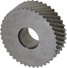 Made in USA - 3/4" Diam, 90° Tooth Angle, 20 TPI, Standard (Shape), Form Type High Speed Steel Right-Hand Diagonal Knurl Wheel - 1/4" Face Width, 1/4" Hole, Circular Pitch, 30° Helix, Bright Finish, Series KN - Exact Tooling
