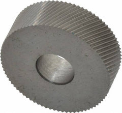 Made in USA - 3/4" Diam, 90° Tooth Angle, 40 TPI, Standard (Shape), Form Type High Speed Steel Right-Hand Diagonal Knurl Wheel - 1/4" Face Width, 1/4" Hole, Circular Pitch, 30° Helix, Bright Finish, Series KN - Exact Tooling