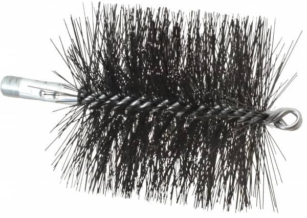 Schaefer Brush - 4-1/2" Brush Length, 4-1/2" Diam, Double Stem, Double Spiral Tube Brush - 7-1/2" Long, Tempered Steel Wire, 1/4" NPT Male Connection - Exact Tooling