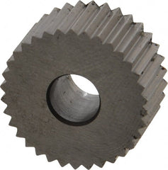 Made in USA - 3/4" Diam, 90° Tooth Angle, 14 TPI, Standard (Shape), Form Type High Speed Steel Straight Knurl Wheel - 3/8" Face Width, 1/4" Hole, Circular Pitch, Bright Finish, Series KP - Exact Tooling