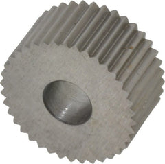 Made in USA - 3/4" Diam, 90° Tooth Angle, 16 TPI, Standard (Shape), Form Type High Speed Steel Straight Knurl Wheel - 3/8" Face Width, 1/4" Hole, Circular Pitch, Bright Finish, Series KP - Exact Tooling