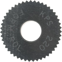 Made in USA - 3/4" Diam, 90° Tooth Angle, 20 TPI, Standard (Shape), Form Type High Speed Steel Straight Knurl Wheel - 3/8" Face Width, 1/4" Hole, Circular Pitch, Bright Finish, Series KP - Exact Tooling