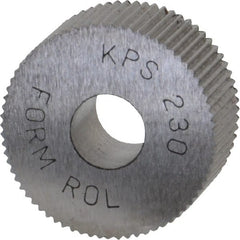 Made in USA - 3/4" Diam, 90° Tooth Angle, 30 TPI, Standard (Shape), Form Type High Speed Steel Straight Knurl Wheel - 3/8" Face Width, 1/4" Hole, Circular Pitch, Bright Finish, Series KP - Exact Tooling
