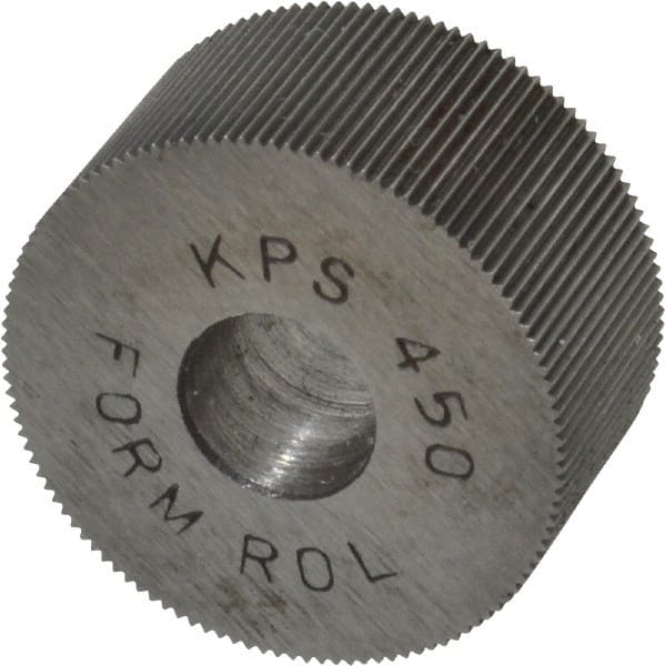 Made in USA - 3/4" Diam, 70° Tooth Angle, 50 TPI, Standard (Shape), Form Type High Speed Steel Straight Knurl Wheel - 3/8" Face Width, 1/4" Hole, Circular Pitch, Bright Finish, Series KP - Exact Tooling