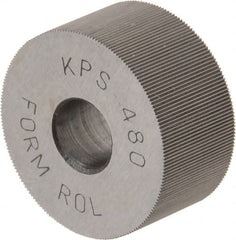 Made in USA - 3/4" Diam, 70° Tooth Angle, 80 TPI, Standard (Shape), Form Type High Speed Steel Straight Knurl Wheel - 3/8" Face Width, 1/4" Hole, Circular Pitch, Bright Finish, Series KP - Exact Tooling