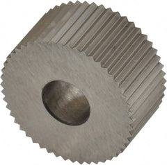Made in USA - 3/4" Diam, 90° Tooth Angle, 21 TPI, Standard (Shape), Form Type High Speed Steel Straight Knurl Wheel - 3/8" Face Width, 1/4" Hole, Circular Pitch, Bright Finish, Series KP - Exact Tooling