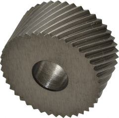 Made in USA - 3/4" Diam, 90° Tooth Angle, 20 TPI, Standard (Shape), Form Type High Speed Steel Right-Hand Diagonal Knurl Wheel - 3/8" Face Width, 1/4" Hole, Circular Pitch, 30° Helix, Bright Finish, Series KP - Exact Tooling