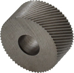Made in USA - 3/4" Diam, 90° Tooth Angle, 30 TPI, Standard (Shape), Form Type High Speed Steel Right-Hand Diagonal Knurl Wheel - 3/8" Face Width, 1/4" Hole, Circular Pitch, 30° Helix, Bright Finish, Series KP - Exact Tooling