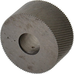 Made in USA - 3/4" Diam, 70° Tooth Angle, 50 TPI, Standard (Shape), Form Type High Speed Steel Right-Hand Diagonal Knurl Wheel - 3/8" Face Width, 1/4" Hole, Circular Pitch, 30° Helix, Bright Finish, Series KP - Exact Tooling