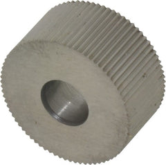 Made in USA - 3/4" Diam, 90° Tooth Angle, 33 TPI, Standard (Shape), Form Type High Speed Steel Straight Knurl Wheel - 3/8" Face Width, 1/4" Hole, Circular Pitch, Bright Finish, Series KP - Exact Tooling