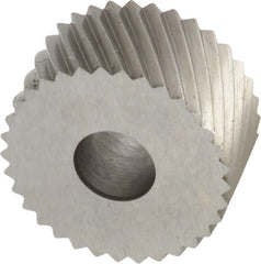 Made in USA - 3/4" Diam, 90° Tooth Angle, 16 TPI, Standard (Shape), Form Type High Speed Steel Left-Hand Diagonal Knurl Wheel - 3/8" Face Width, 1/4" Hole, Circular Pitch, 30° Helix, Bright Finish, Series KP - Exact Tooling