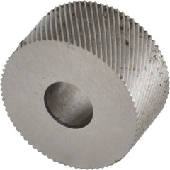 Made in USA - 3/4" Diam, 90° Tooth Angle, 33 TPI, Standard (Shape), Form Type High Speed Steel Left-Hand Diagonal Knurl Wheel - 3/8" Face Width, 1/4" Hole, Circular Pitch, 30° Helix, Bright Finish, Series KP - Exact Tooling