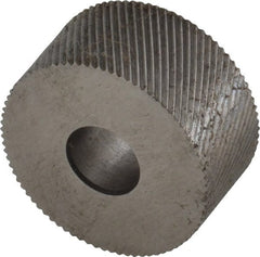 Made in USA - 3/4" Diam, 90° Tooth Angle, 40 TPI, Standard (Shape), Form Type High Speed Steel Left-Hand Diagonal Knurl Wheel - 3/8" Face Width, 1/4" Hole, Circular Pitch, 30° Helix, Bright Finish, Series KP - Exact Tooling