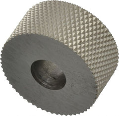 Made in USA - 3/4" Diam, 90° Tooth Angle, 30 TPI, Standard (Shape), Form Type High Speed Steel Male Diamond Knurl Wheel - 3/8" Face Width, 1/4" Hole, Circular Pitch, 30° Helix, Bright Finish, Series KP - Exact Tooling